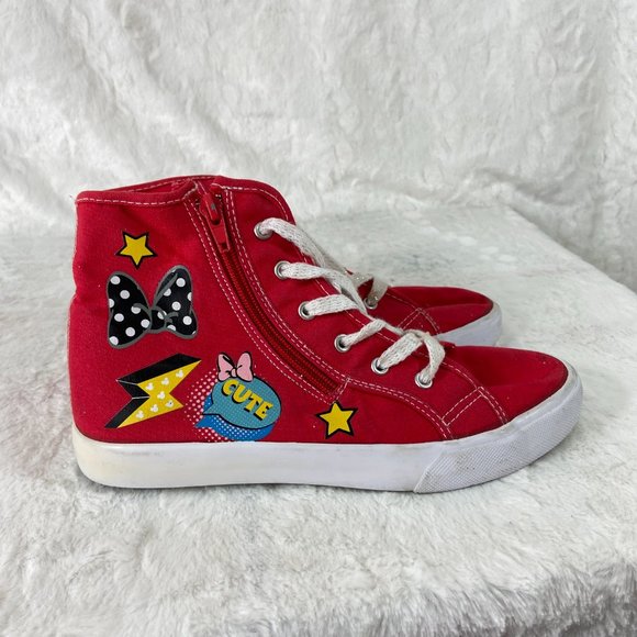 Disney Youth Minnie Mouse Red High Top Lace Up Zip Up Graphic Canvas Sneakers 5 - Picture 4 of 10